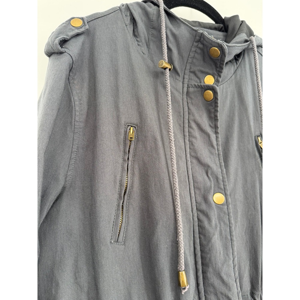 Eden Society Womens Utility Jacket XL Charcoal Gray Hooded Drawstring Waist Coat - Picture 3 of 16